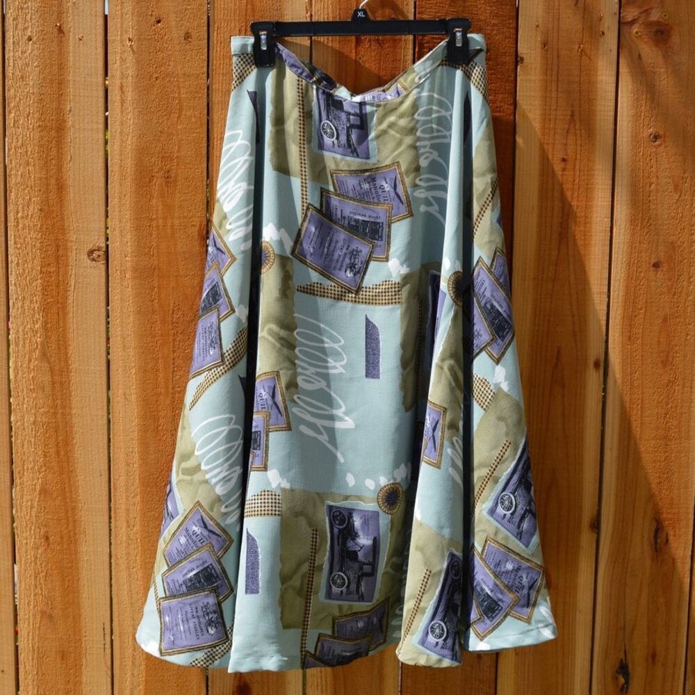 Vintage 1990s Homemade Travel Print Maxi Skirt